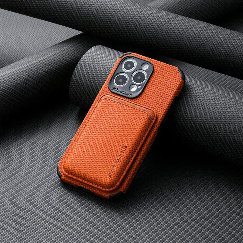 iPhone wallet case with card holder and protective edges - orange