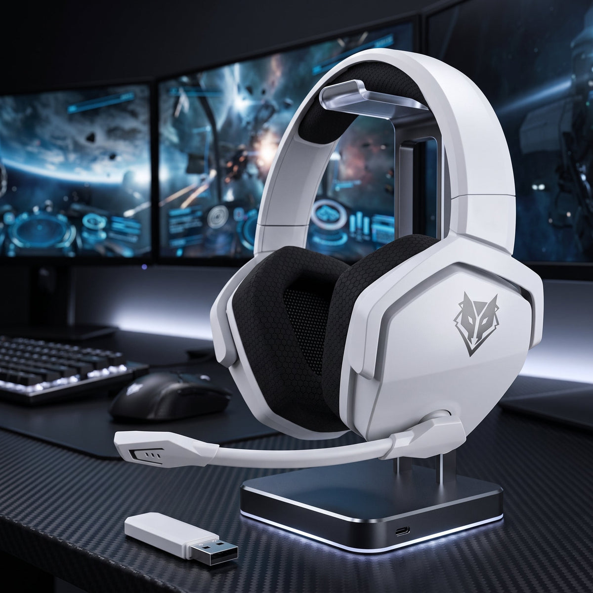 Wireless gaming headset with microphone and noise cancellation - white