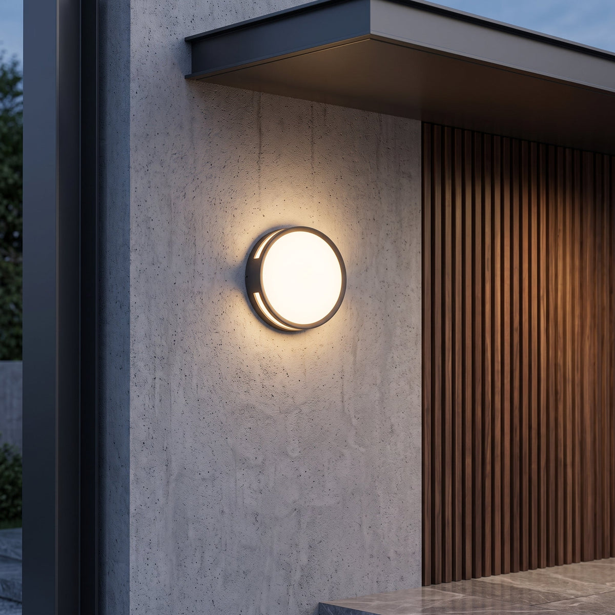 Outdoor wall light with round motion sensor - black