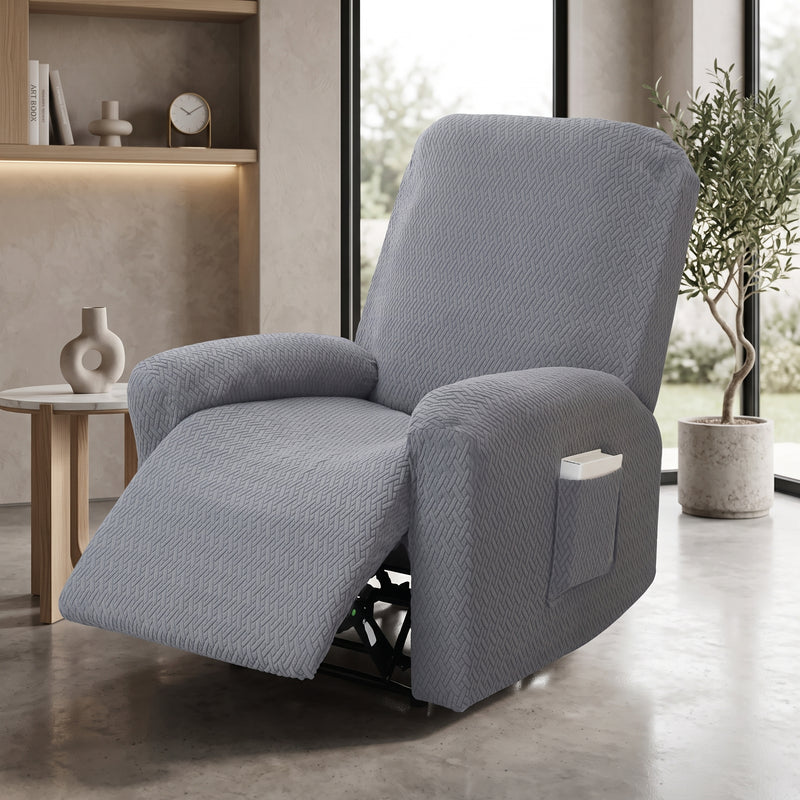 Stretch Armchair Cover With Side Pocket - steel cloud