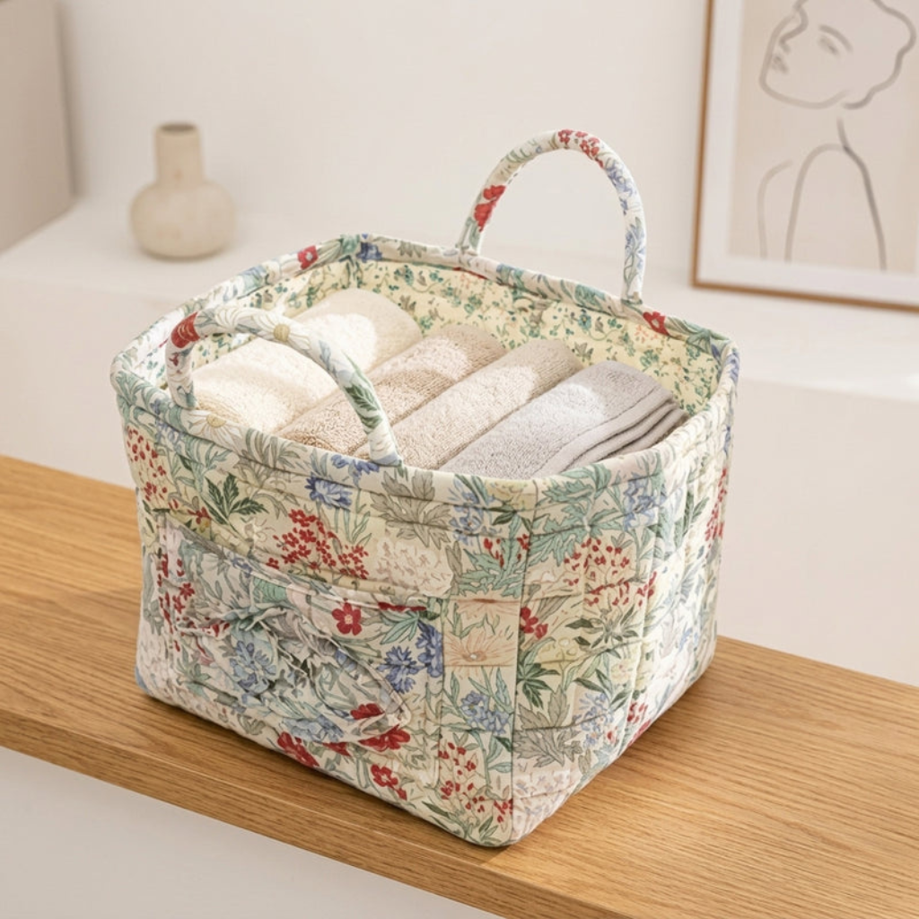 Storage Basket with Floral Pattern and Cotton Handles - dahlia