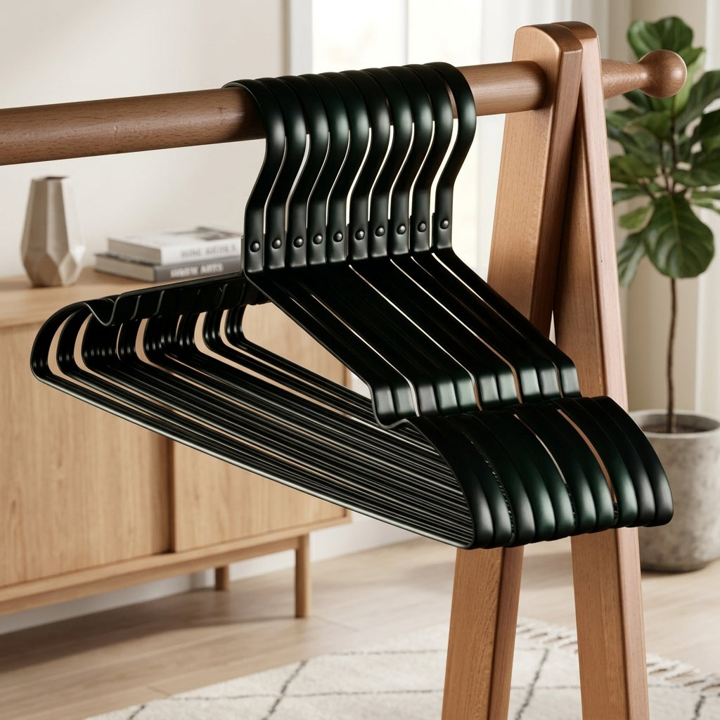 Clothes Hangers Slim Non-Slip Aluminium Set of Ten - black