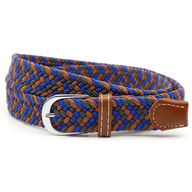 Hole-free elastic belt with metal buckle and woven design - graybrownorchid
