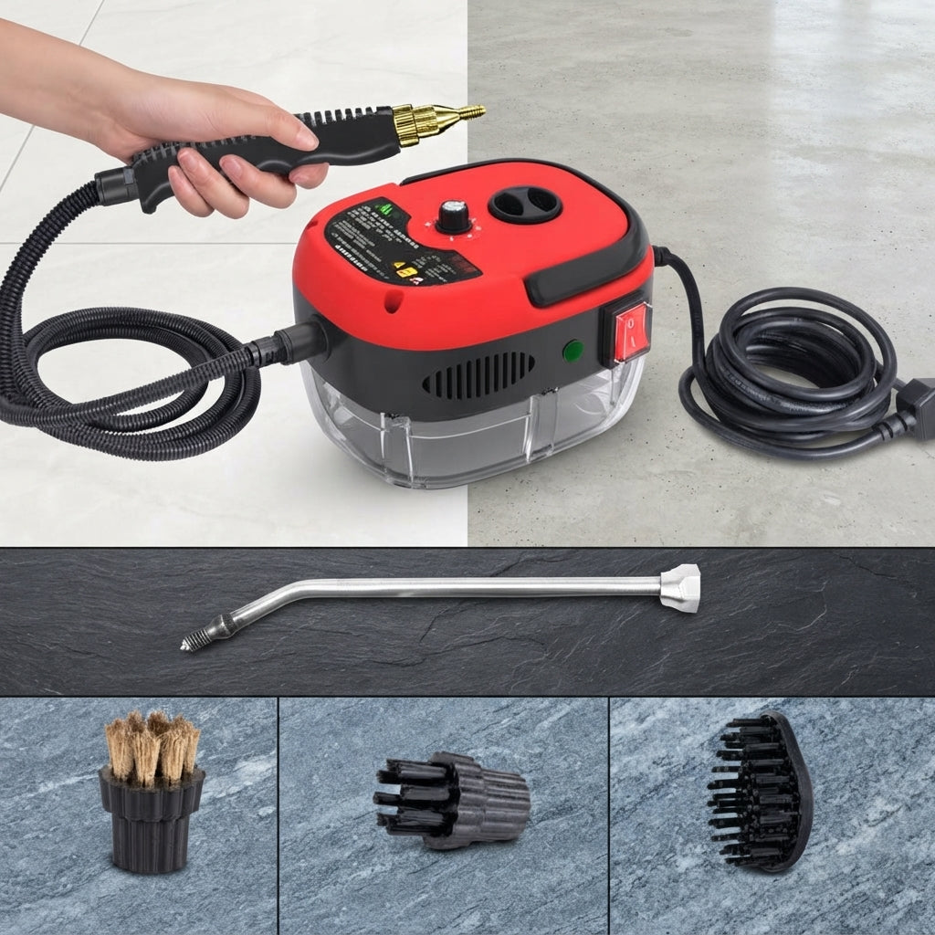 Steam Cleaner With Six Speed Settings And Three Brush Heads - red