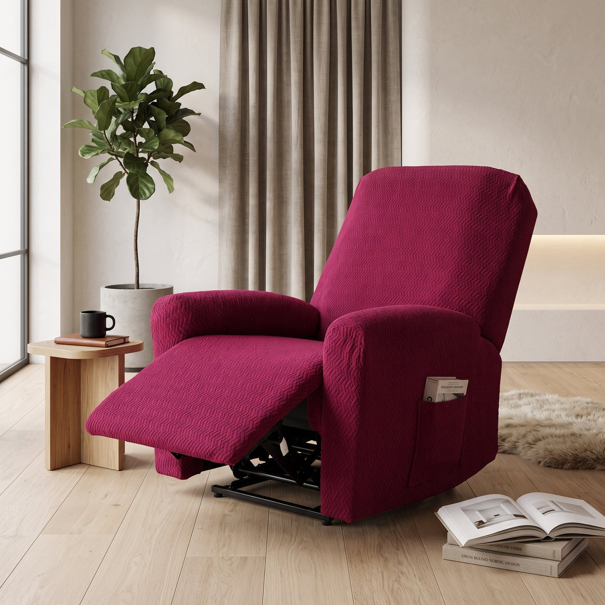 Stretch Armchair Cover With Side Pocket - crimson stitch