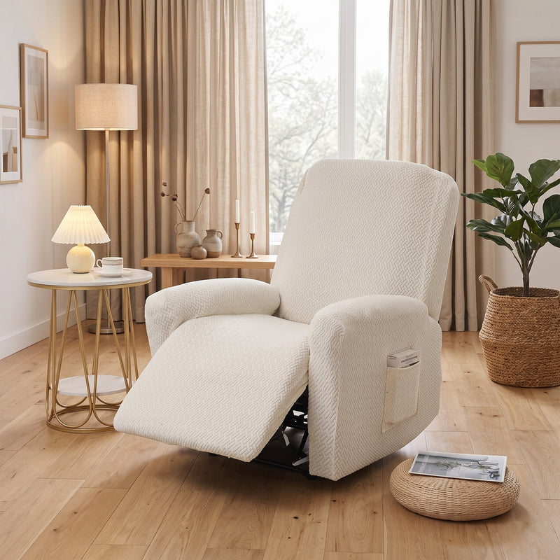 Stretch Armchair Cover With Side Pocket - vanilla cream