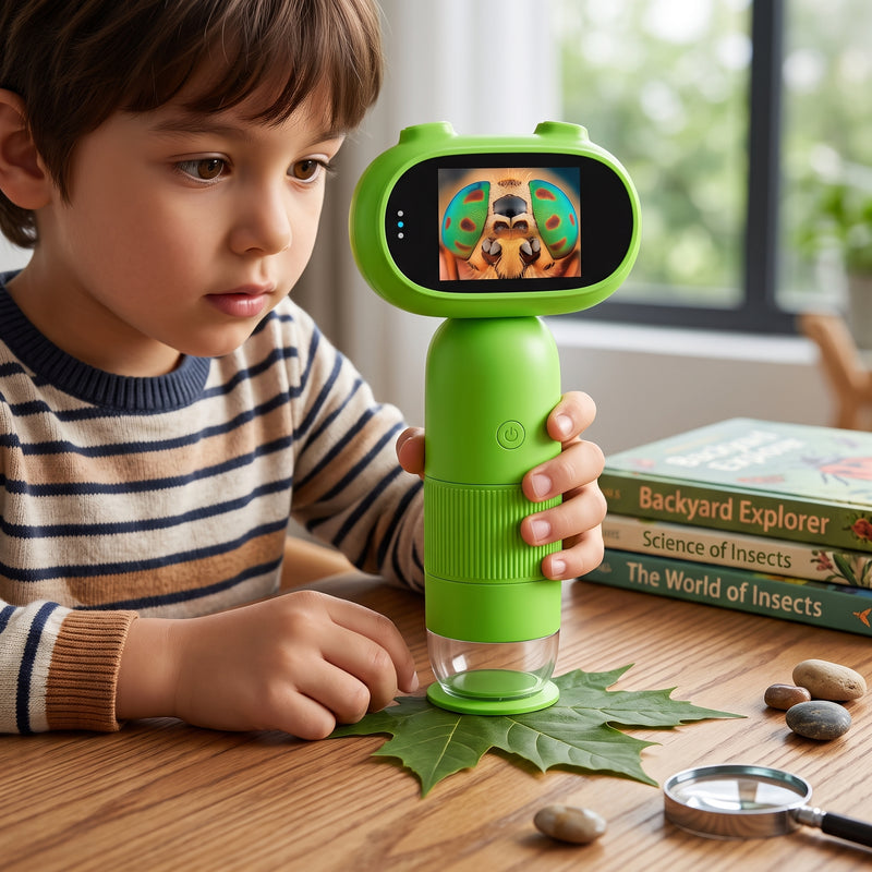 Handheld digital microscope with 1000x magnification and screen