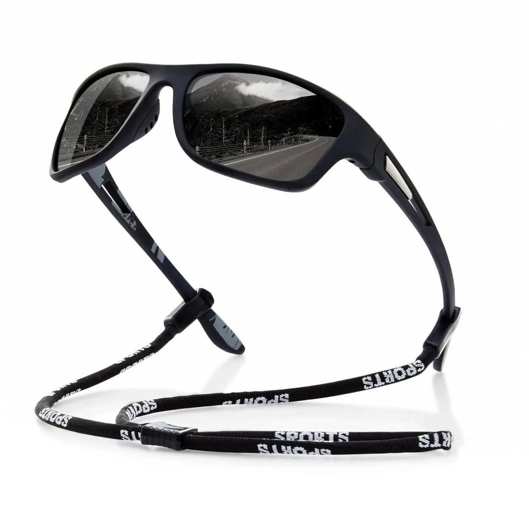 Men's polarised sports sunglasses with durable frame - black
