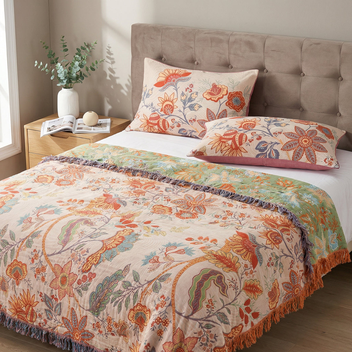 Pillow Cover with Floral Jacquard Double Sided Design