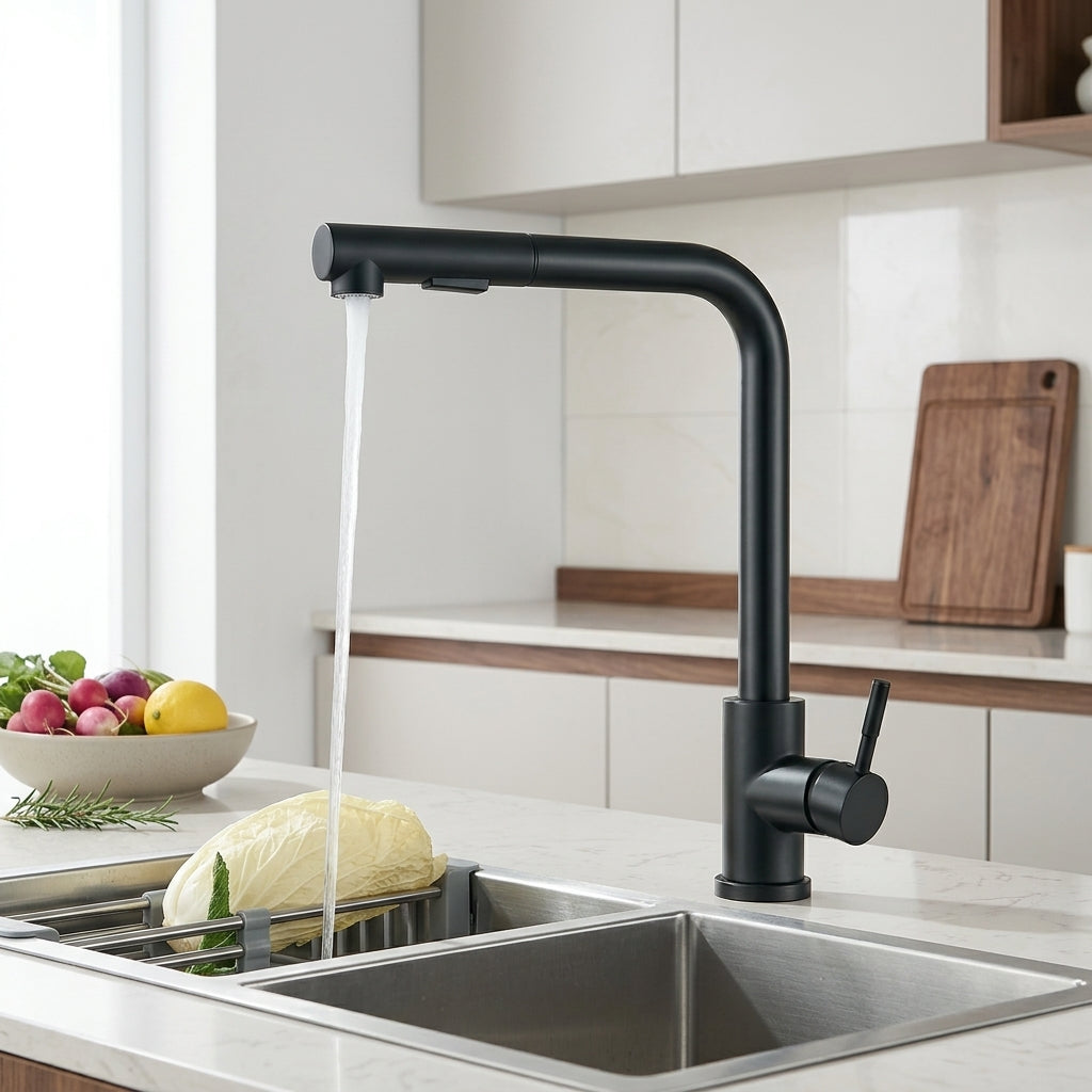 Kitchen Faucet with Pull Out Spray Head and Ceramic Valve - black