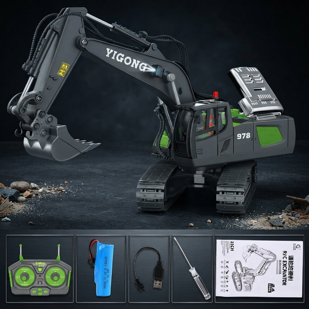Hydraulic Excavator With Remote Control And Quick Coupler - black