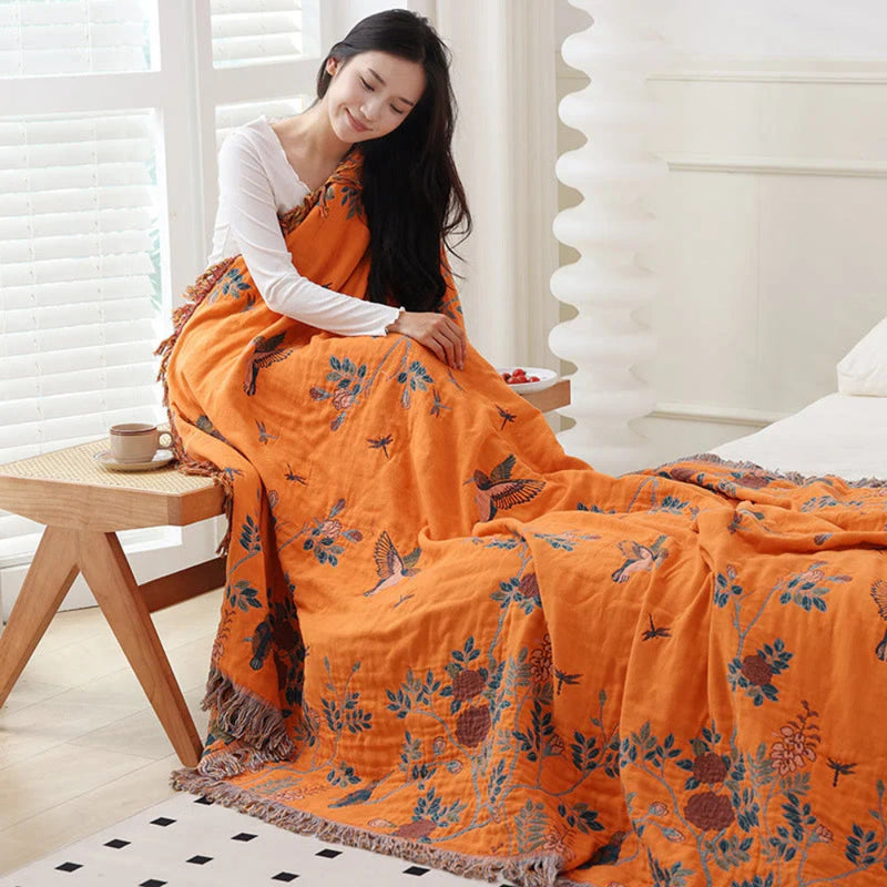 Throw Blanket Sofa Bed Cover With Floral Jacquard