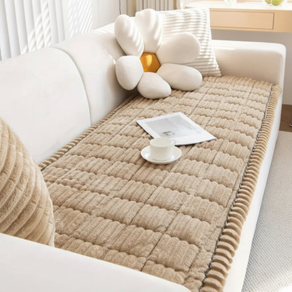 Sofa Seat Cover Quilted Non Slip Winter Style - sky sand