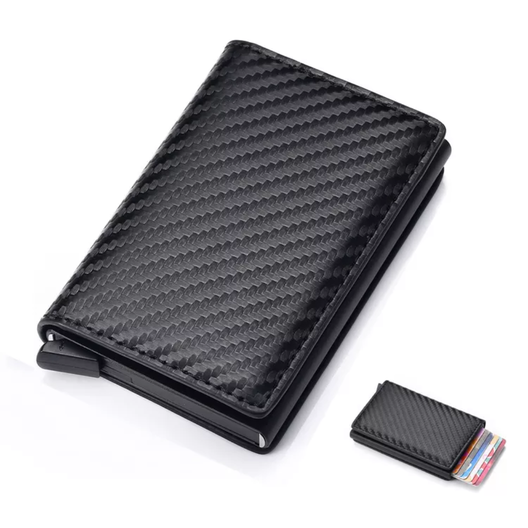 Slim card holder wallet with compact minimalist design - carbon black