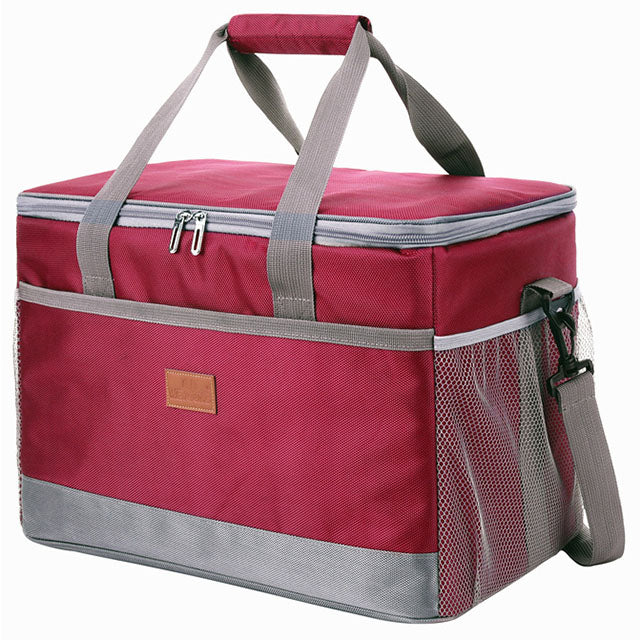 Insulated cooler bag with food safe lining and large capacity - red