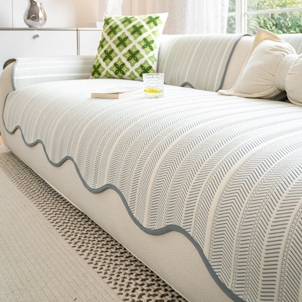 Sofa Seat Cover Geometric Non Slip Summer Design - chevron mist