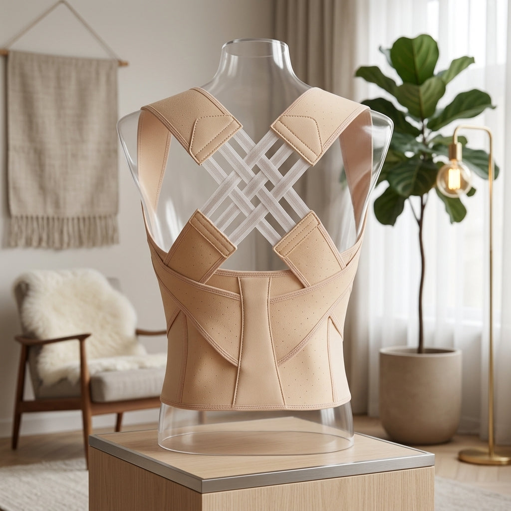 Posture Corrector with Adjustable Crossed Back Straps and Shoulder Support - light brown