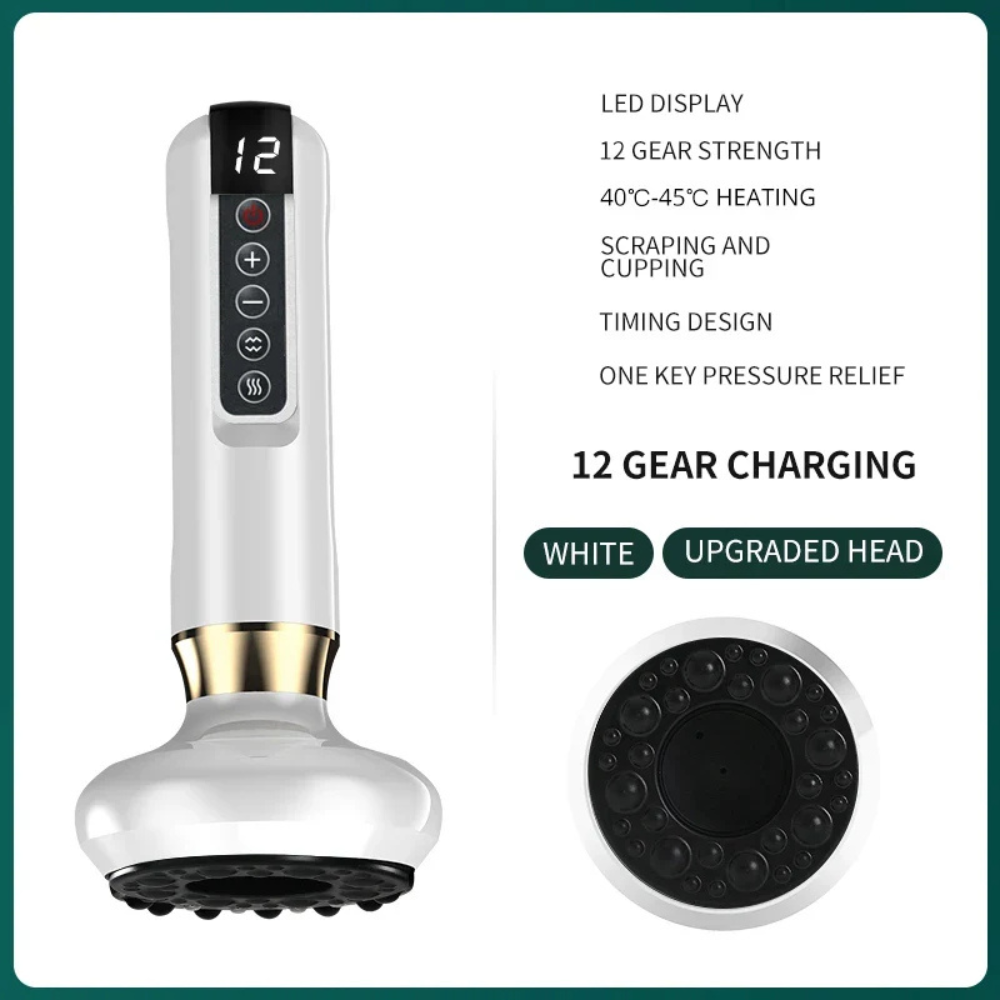 Electric cupping massager with adjustable suction and scraping - white