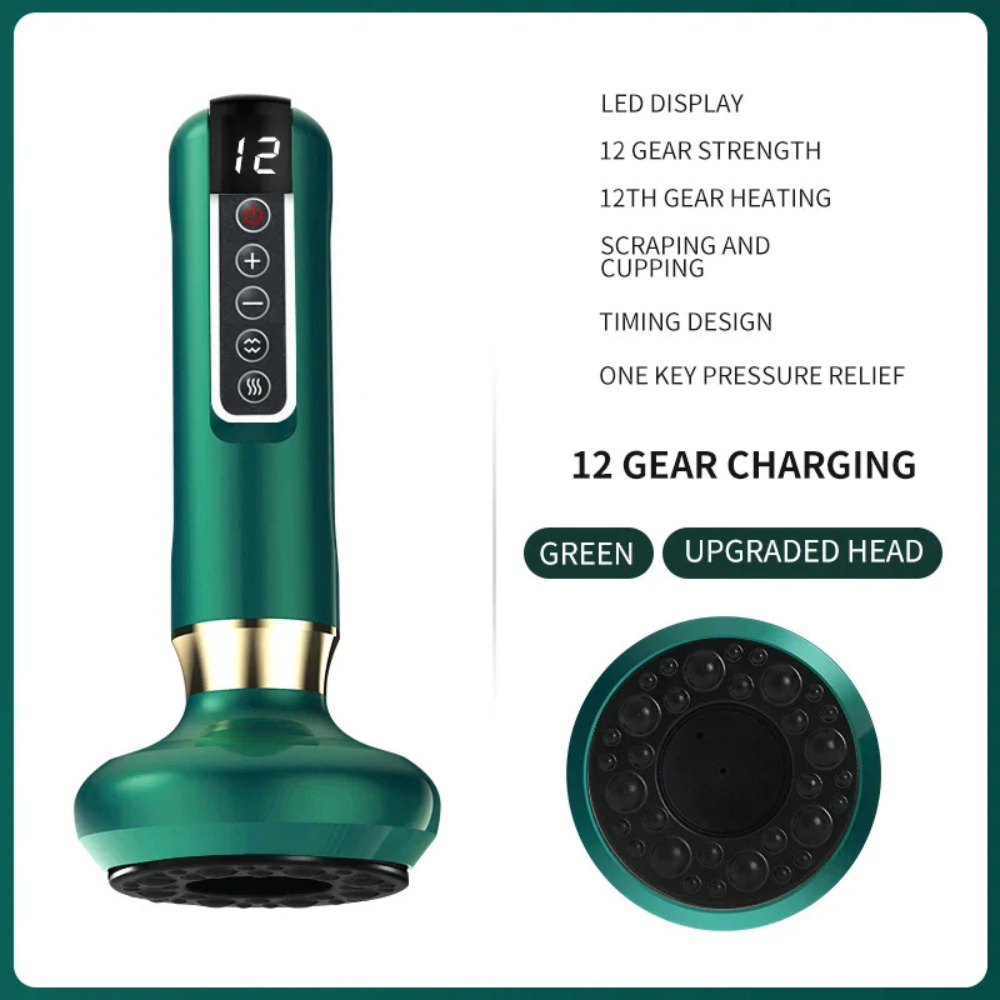 Electric cupping massager with adjustable suction and scraping - green