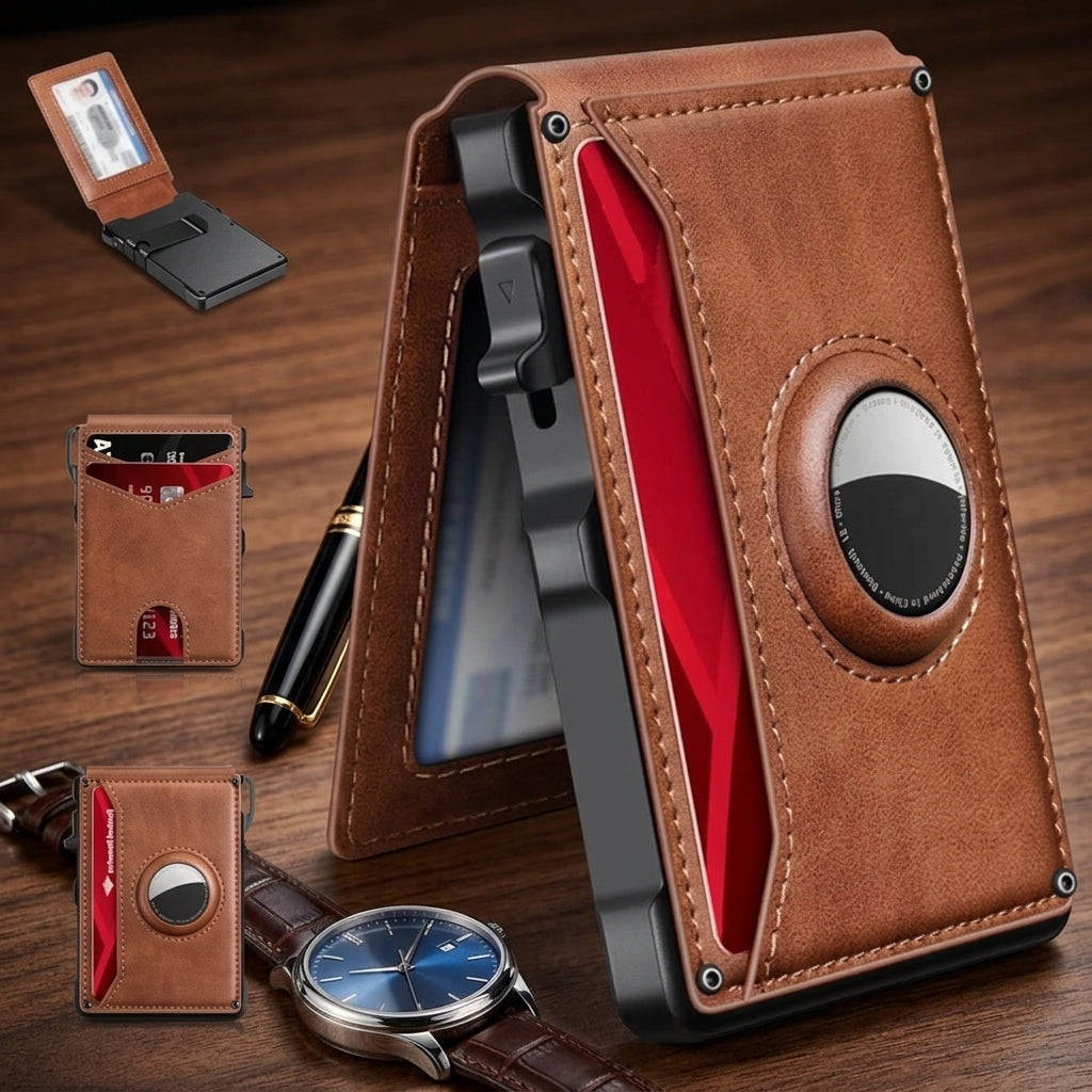 Slim Wallet Holder With RFID Blocking Card Slots - brown