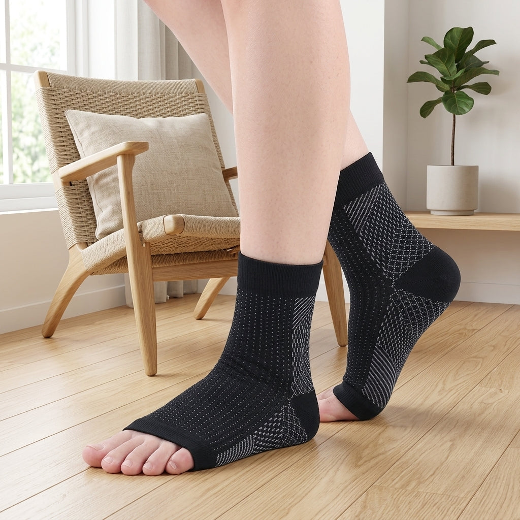 Compression Socks Open Toe Non Slip Design for Neuropathy Support - black white