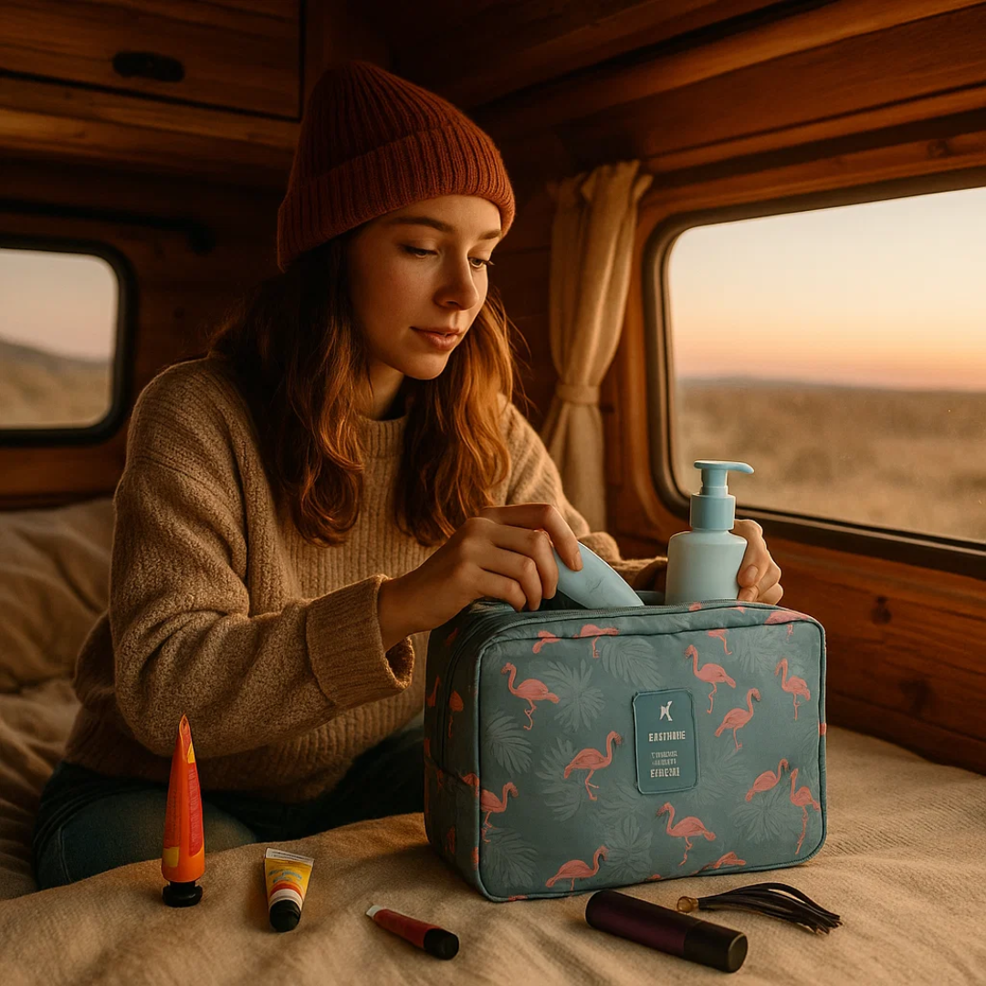 Toiletry bag with multiple compartments and hanging hook