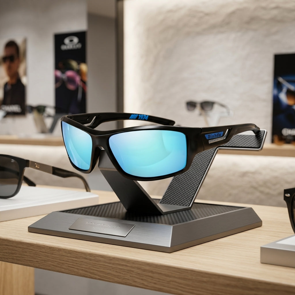 Military sunglasses with polarised lenses and glare reduction - blue and black