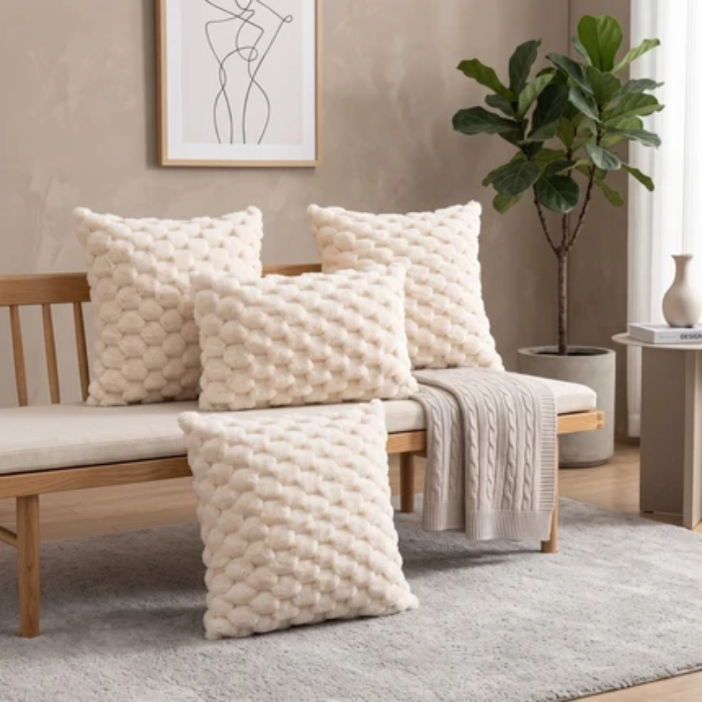 Cushion Cover with Bubble Pattern for Sofas and Beds - cream