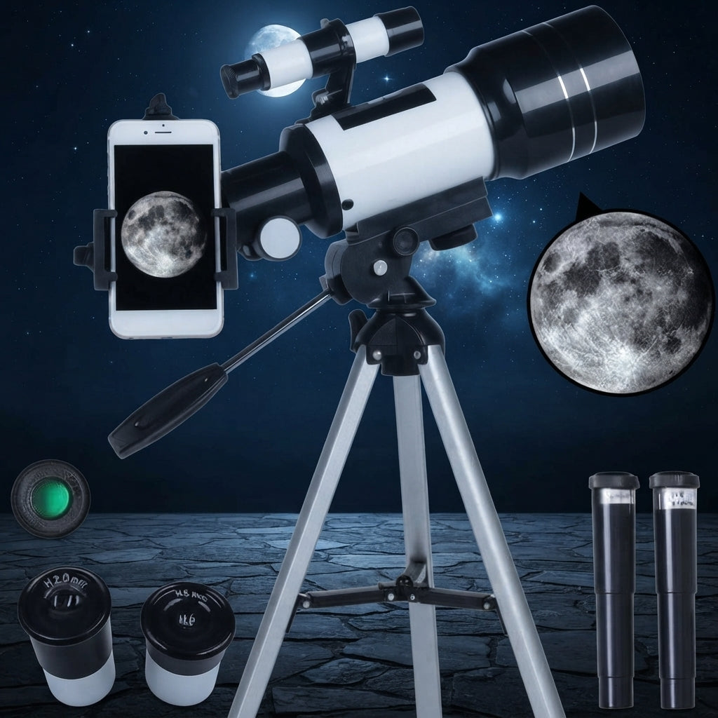 Refractor Telescope With Tripod And Phone Holder
