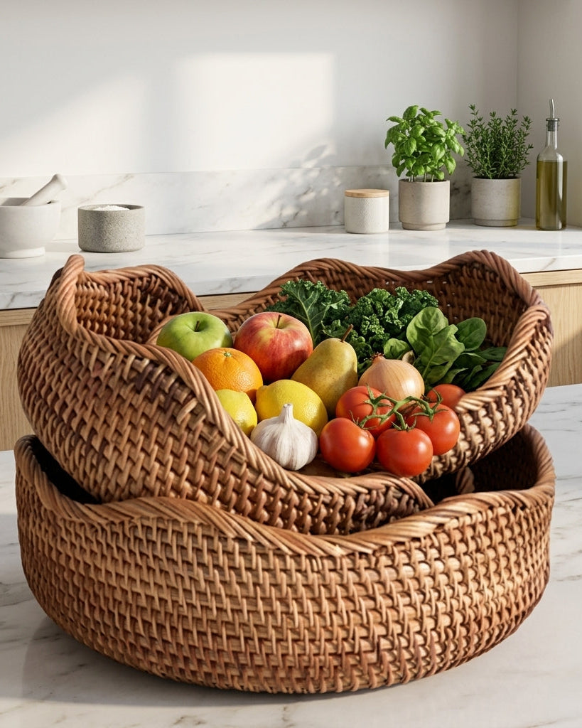 Storage Basket Handwoven from Natural Rattan