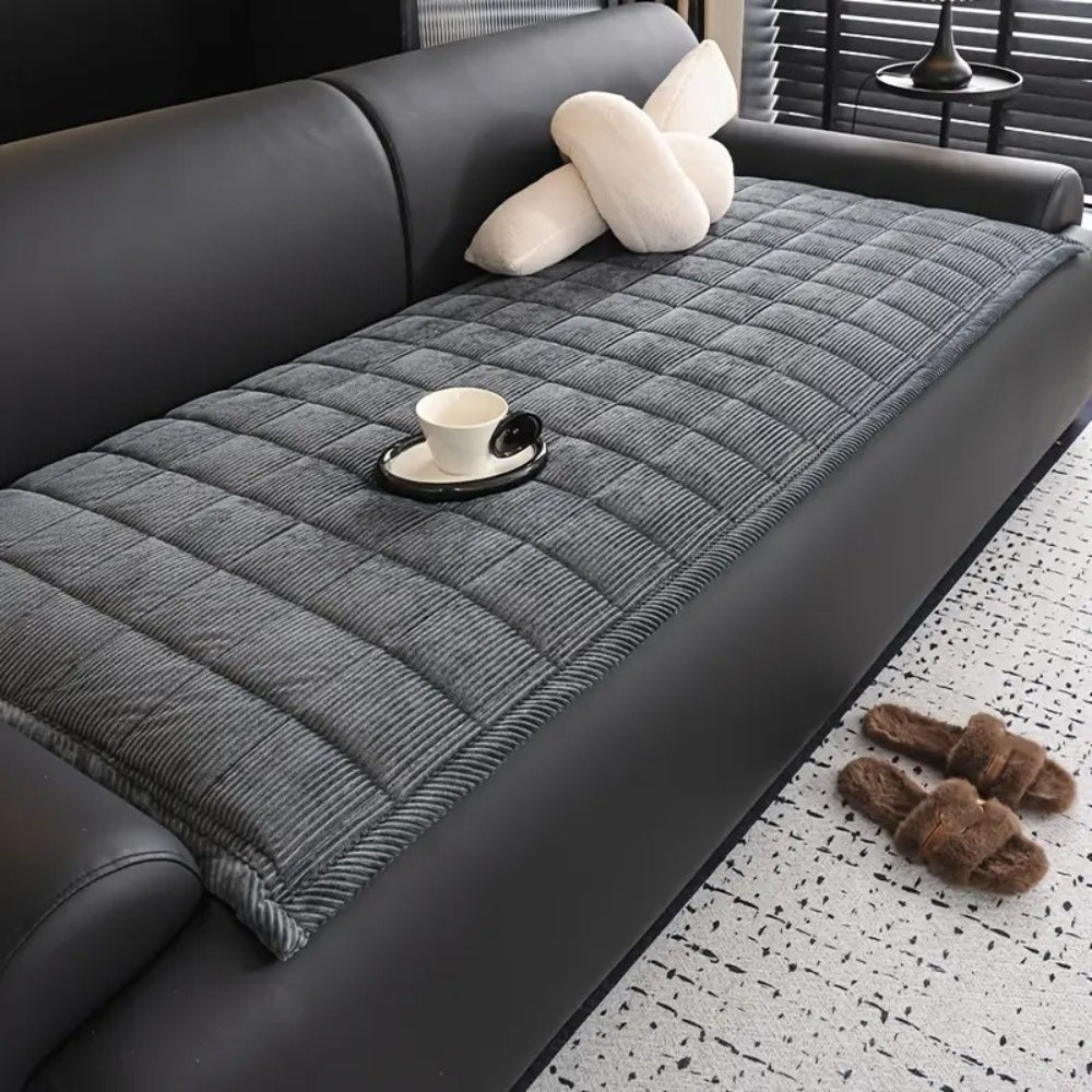 Sofa Cover Throw Quilted Non Slip Protector - slate mist