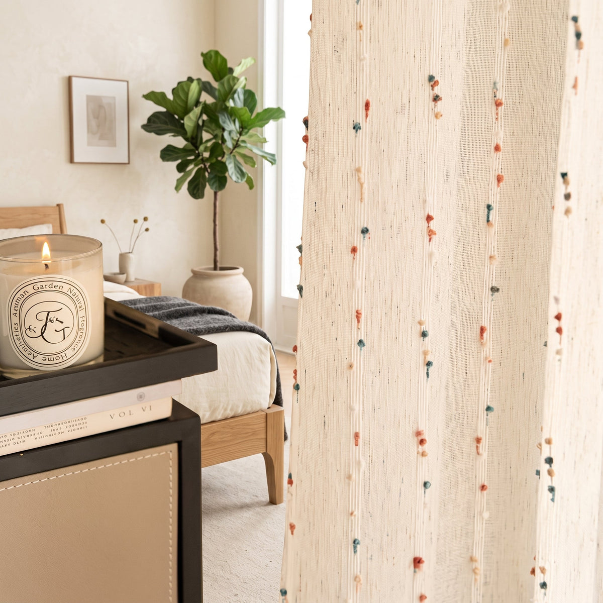 Sheer Window Curtain Panel With Geometric Pattern