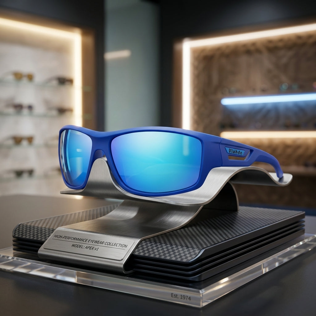 Military sunglasses with polarised lenses and glare reduction - blue