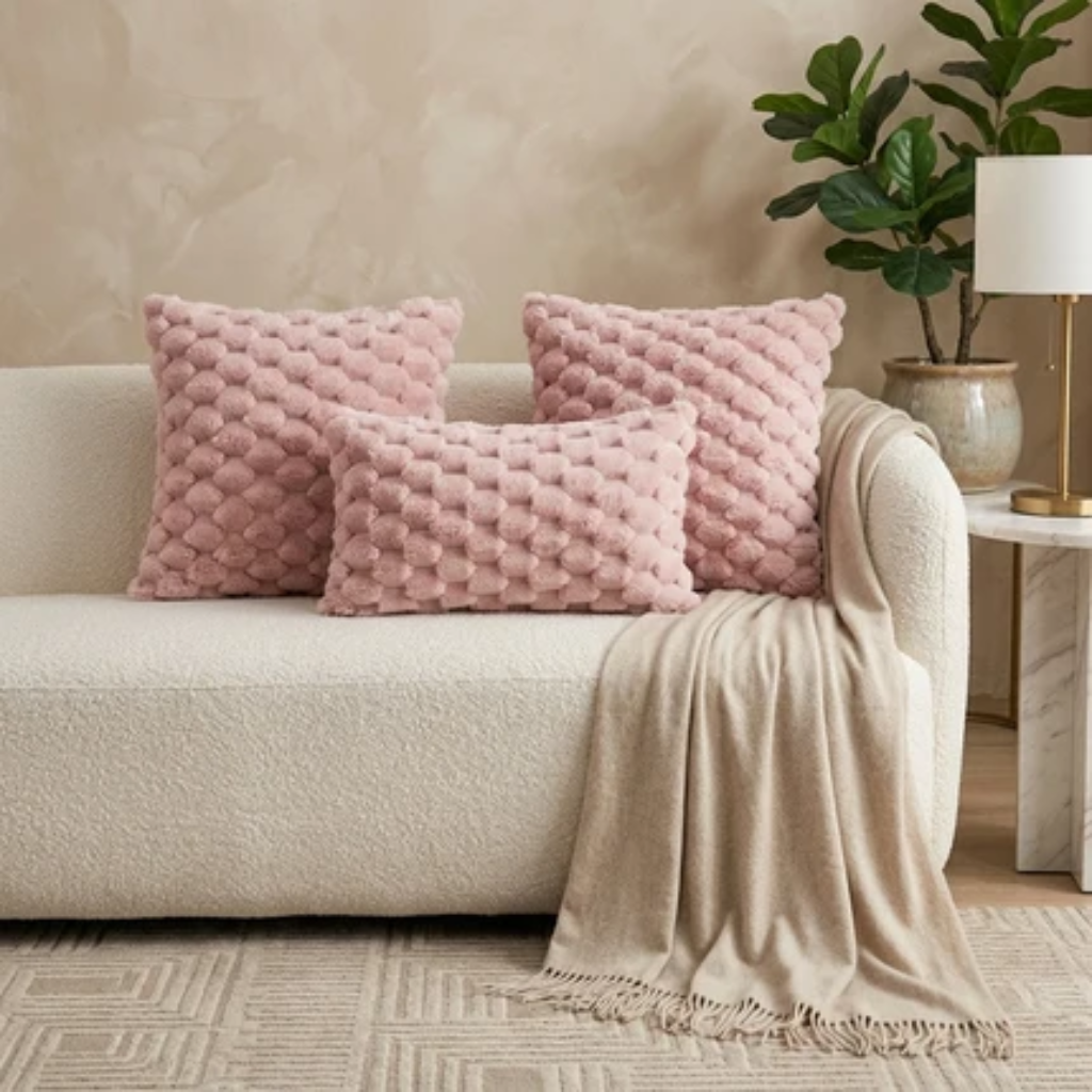 Cushion Cover with Bubble Pattern for Sofas and Beds - pink