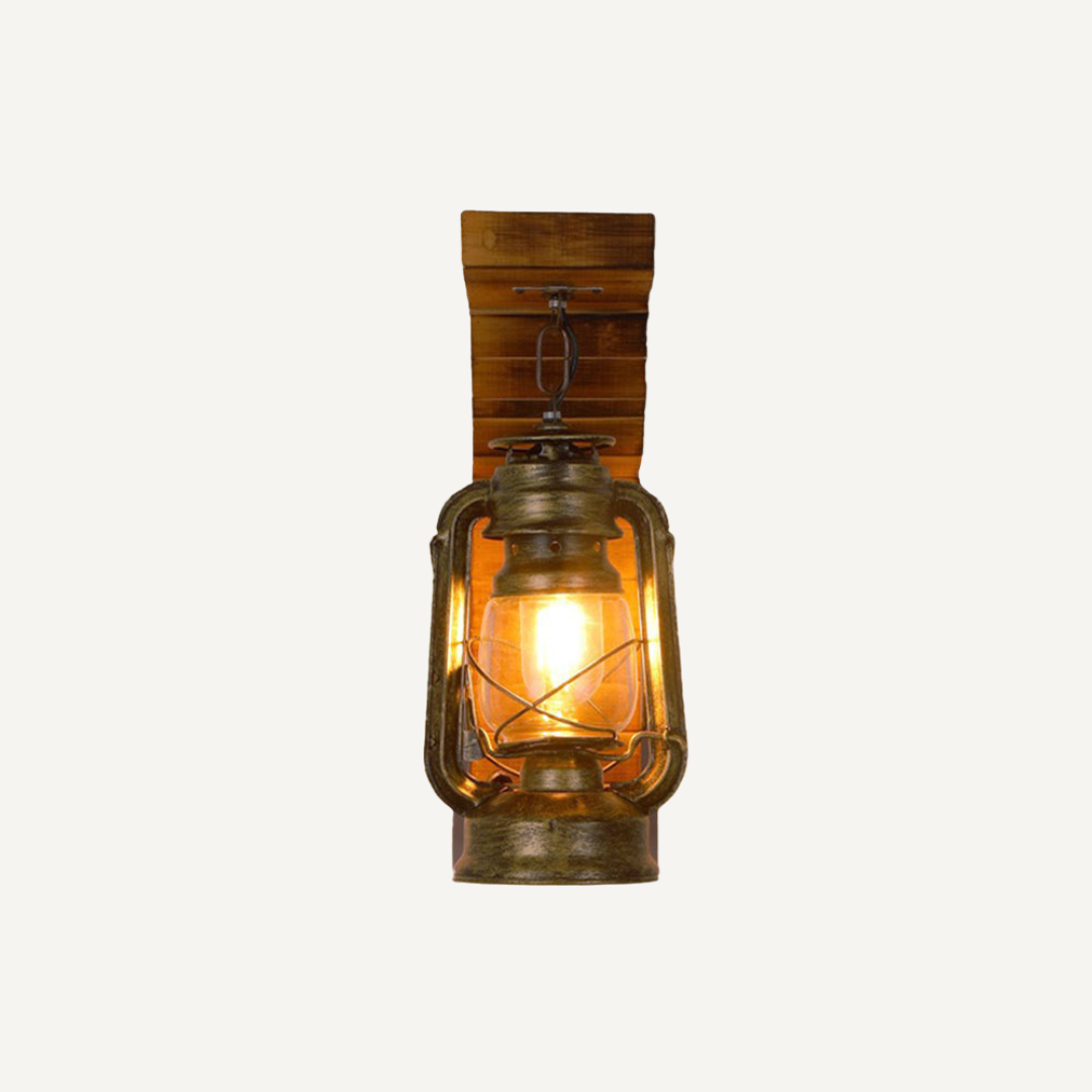 Wall sconce light with rustic lantern design