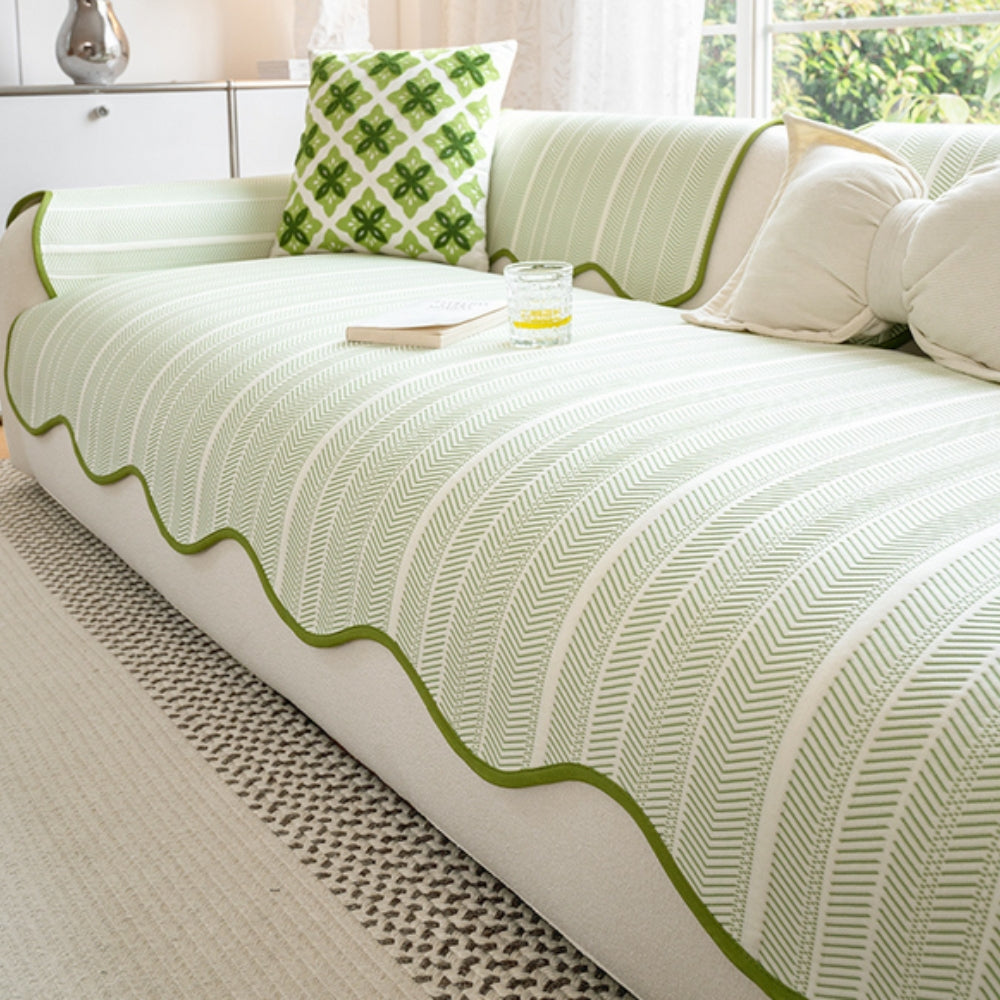 Sofa Seat Cover Geometric Non Slip Summer Design - stripe sand