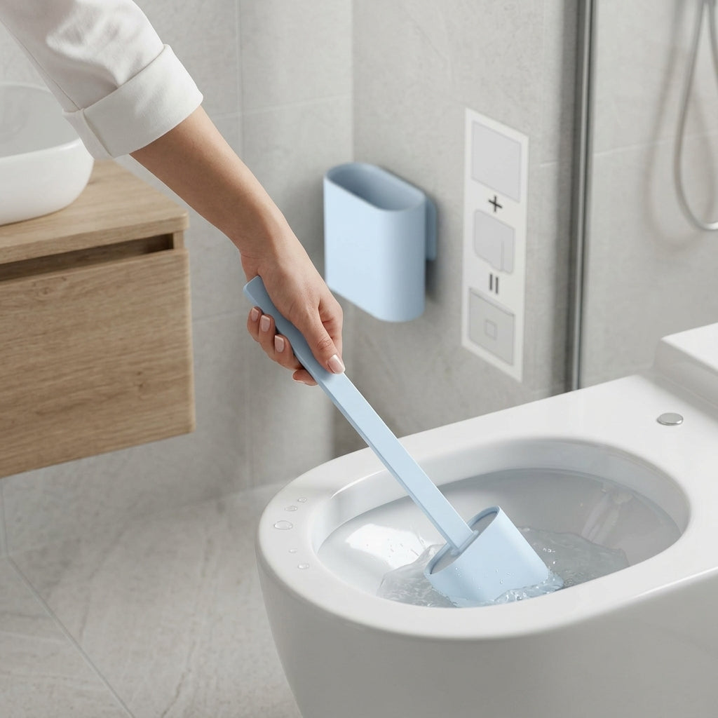 Toilet brush with silicone head and wall holder