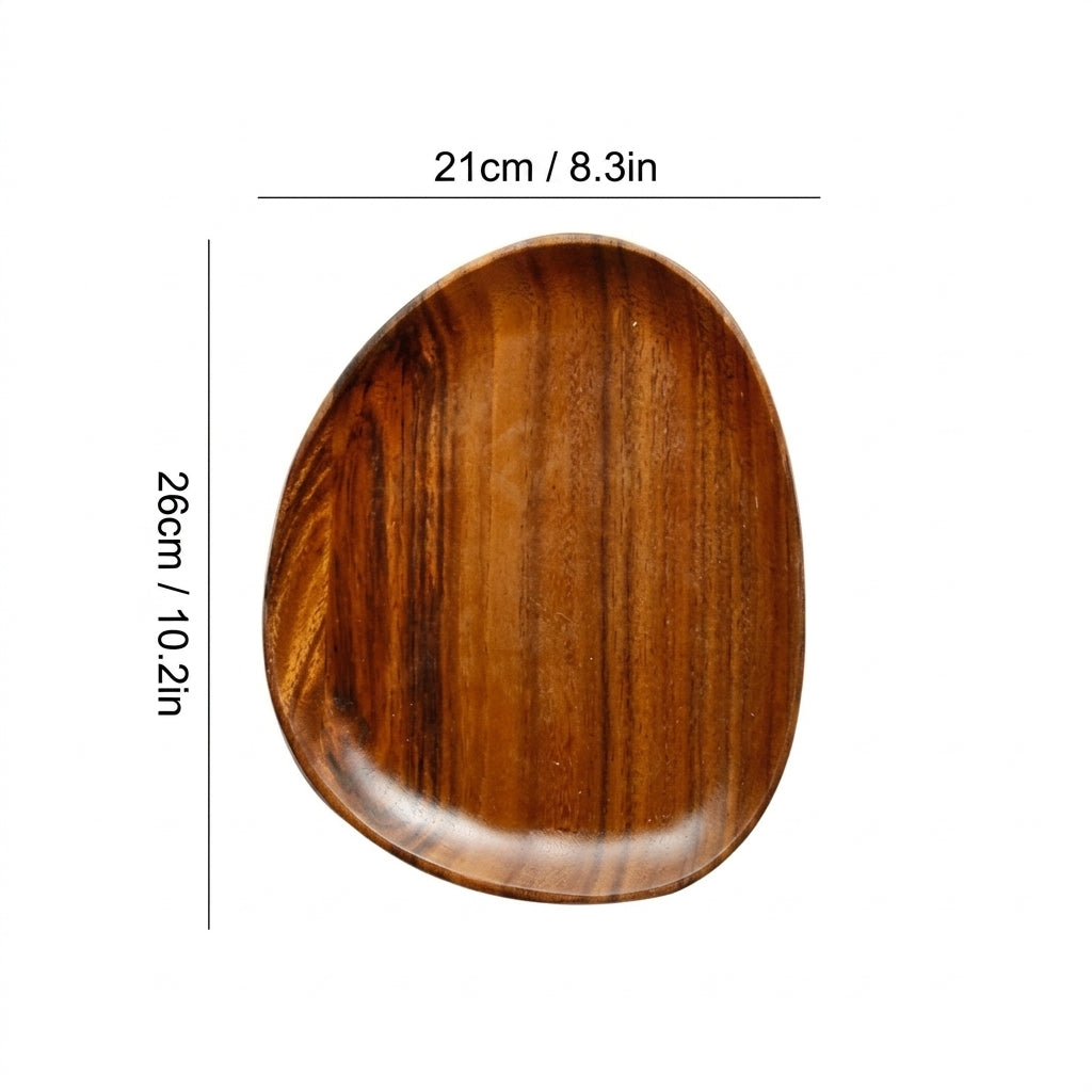 Wooden serving tray with irregular decorative shape