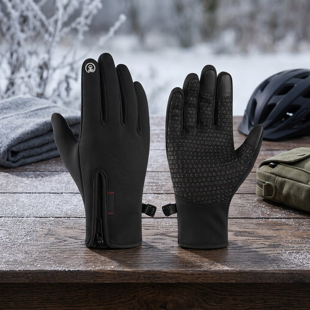 Thermal gloves with touchscreen fingertips and windproof fabric - black s