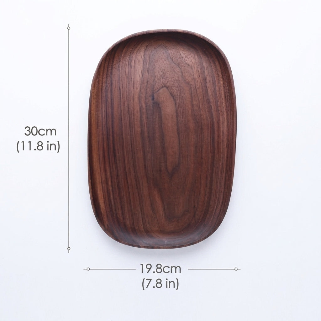 Wooden serving tray with irregular decorative shape