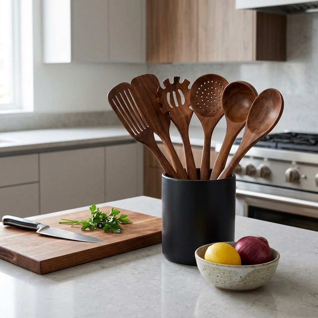 Teak wood kitchen utensil set with seven pieces