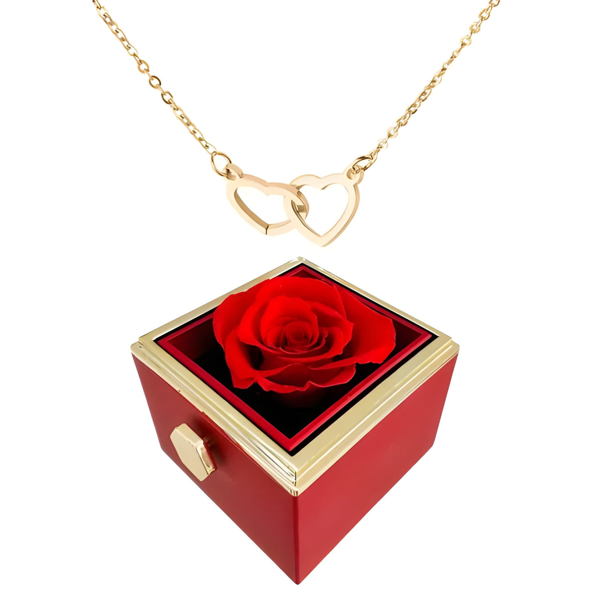 Heart rose necklace for women with rotating gift box - gold