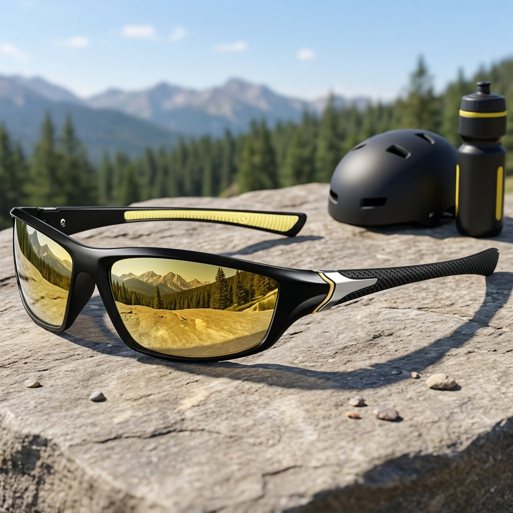 Sport Sunglasses with Polarised Lenses and Full Frame Design - dirty yellow