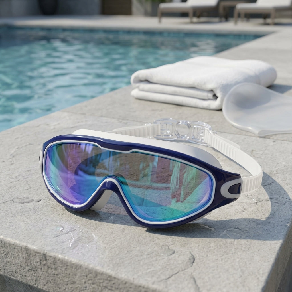 Swim goggles with anti fog coating and silicone strap - blue multicolour