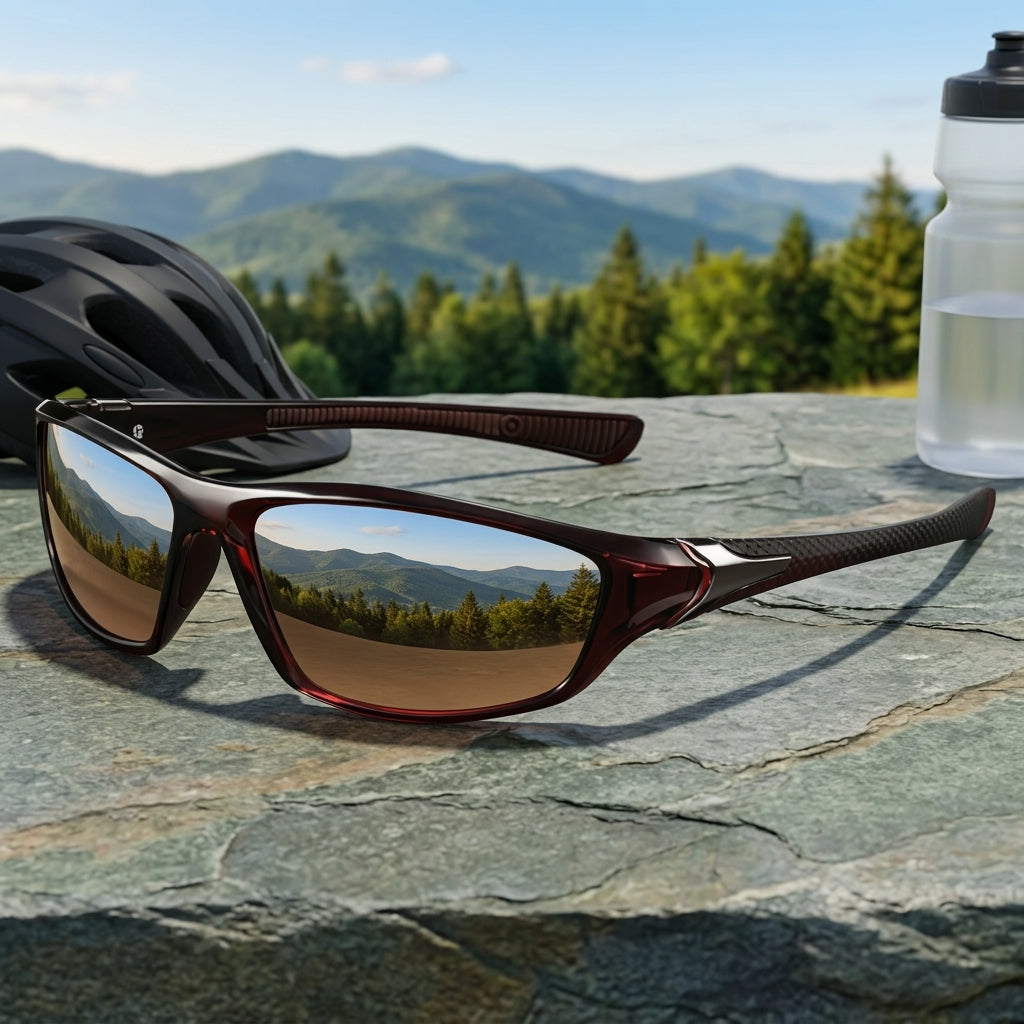 Sport Sunglasses with Polarised Lenses and Full Frame Design - chestnut brown