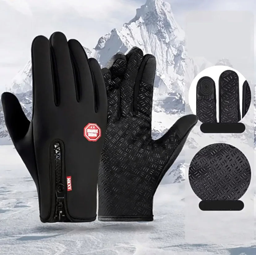 Heated winter gloves with adjustable heat settings and wind protection - black