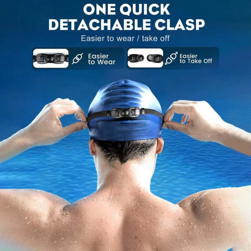 Swim goggles with anti fog coating and silicone strap
