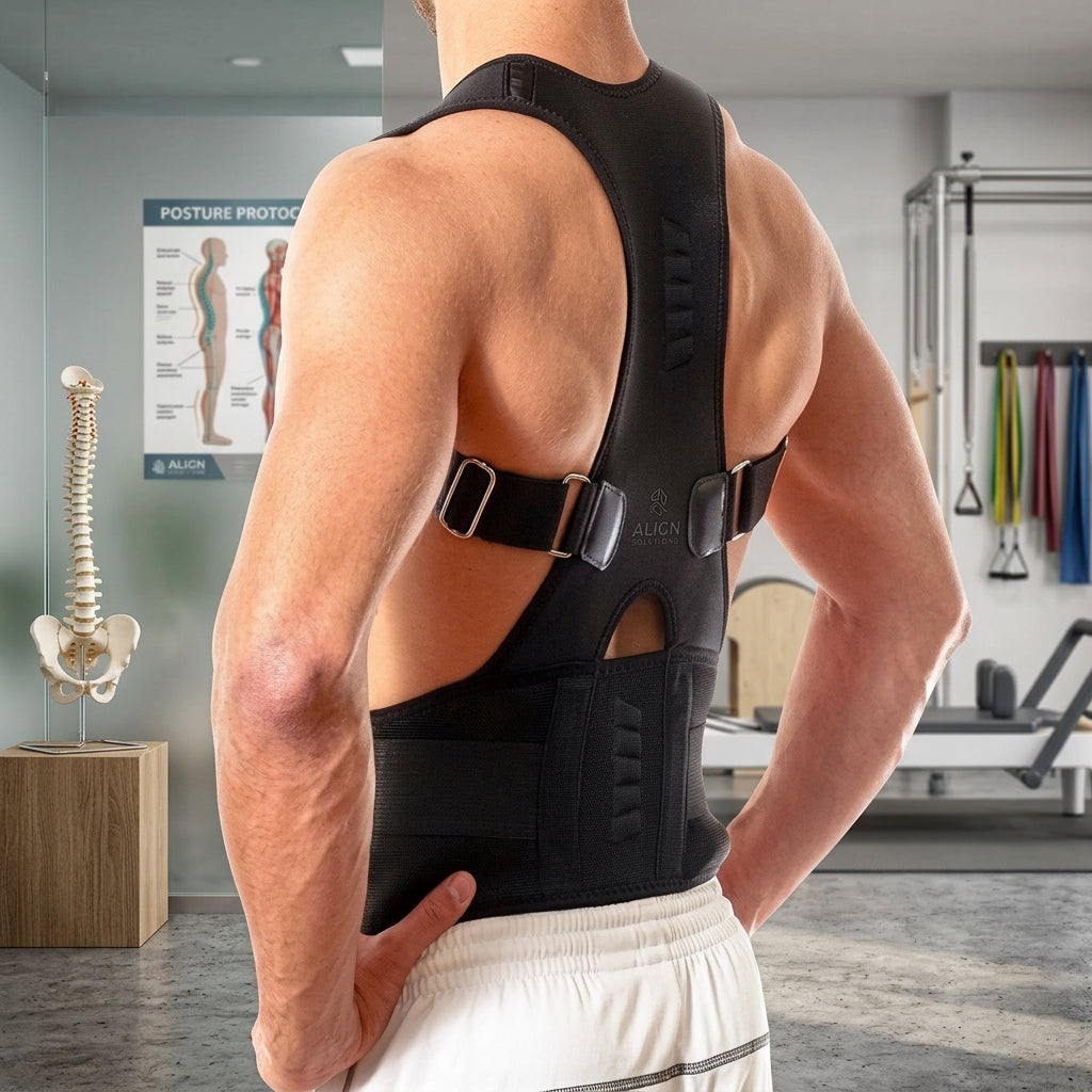 Back support brace with magnetic therapy and adjustable fit - black