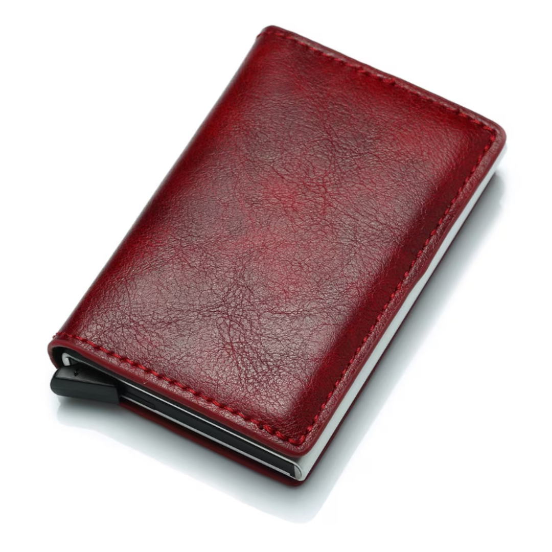 Slim card holder wallet with compact minimalist design - red