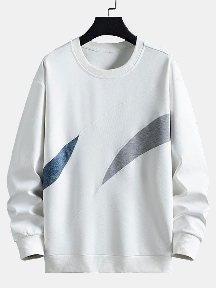 Men's Abstract Colourblock Crew Neck Sweatshirt – Relaxed Fit - White